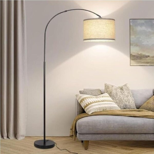Outway Arc Floor Lamp Standing Reading Light Fabric Shade Living Room Bedroom