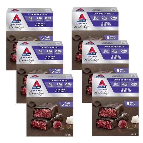 6x 5pc Atkins Low Carb Endulge Bar 170g Cherry Coconut Bar Sugar Free Low Carb