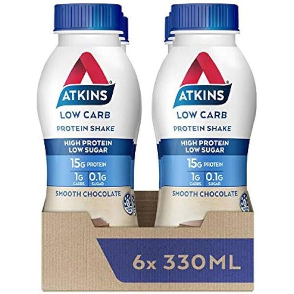 6pc Atkins Low Carb Protein Shake 330ml Smooth Chocolate Sugar Free Drink