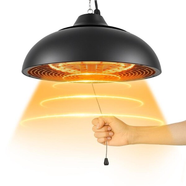 Advwin Ceiling Electric Heater, Patio Infrared Heater, 1500W Outdoor/ Indoor Pull-cord Switch Hanging Heater with 3 Modes, IP55 Waterproof for Porch, Balcony, Courtyard, Garage, Dining Room Use