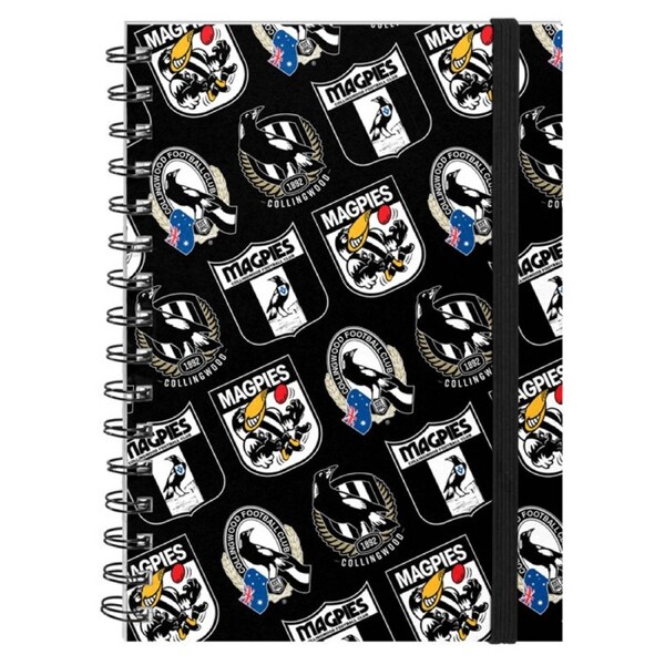Collingwood Magpies AFL Hard Cover Through the Years Logo Spiral Bound A5 Notebook