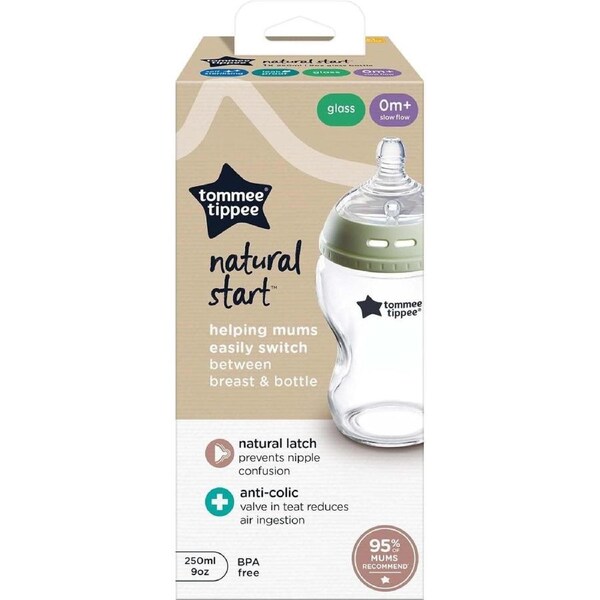 Tommee Tippee Natural start GLASS BOTTLE SLOW TEAT 1X 250ML