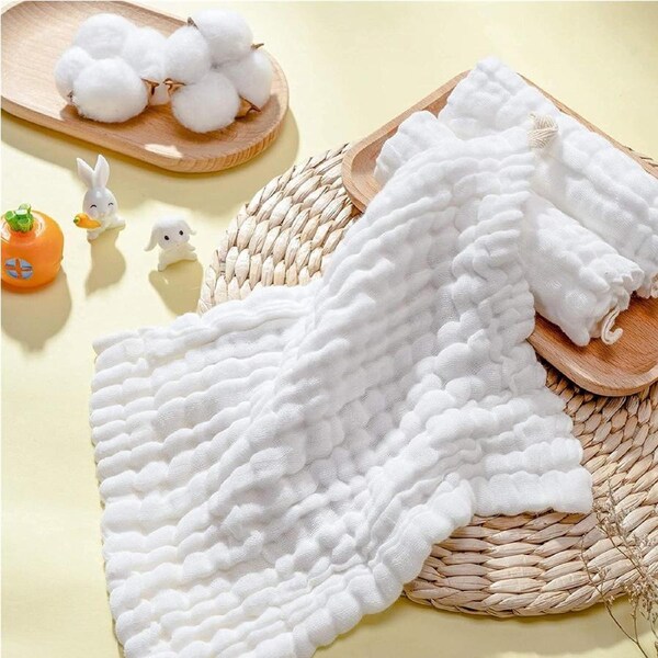 Baby Muslin Washcloths- Natural Muslin Cotton Baby Wipes - Soft Newborn Baby Face Towel for Sensitive Skin- Baby Registry as Shower Gift, 10 Pack 10x10 inches (White)