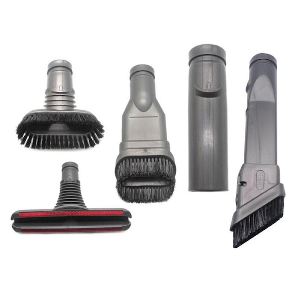 5-In-1 Round Brush Set For Dyson Vacuum Cleaner - Includes Stiff Brush Bed Brush And Connector