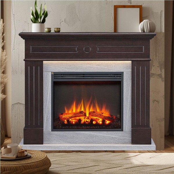 Aura 2000W Electric Fireplace Heater Espresso Oak Mantel Suite