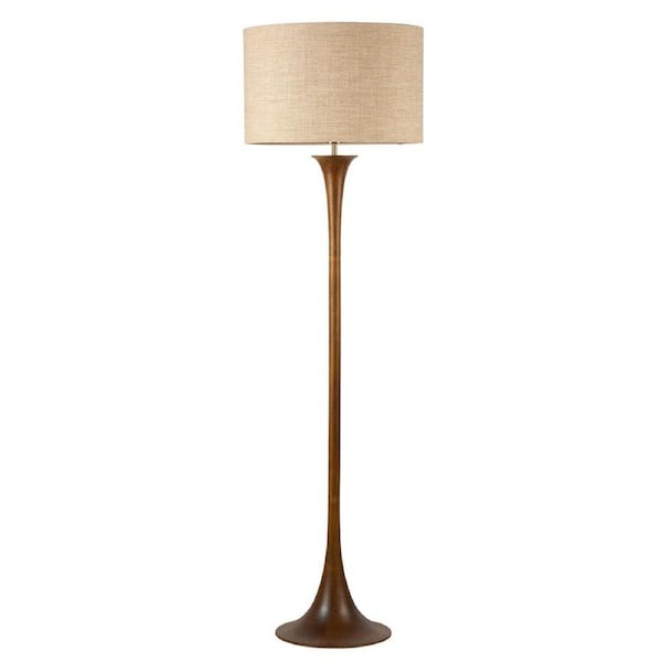 Jones Fabric Shade Classic Wood Grain Finish Standing Floor Light Lamp Walnut