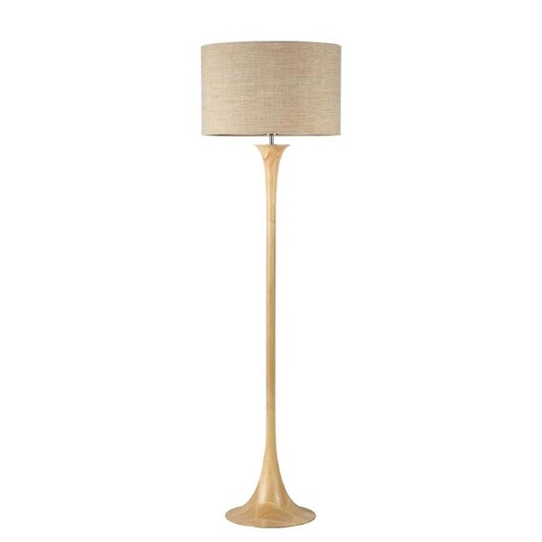 Jones Fabric Shade Classic Wood Grain Finish Standing Floor Light Lamp Oak