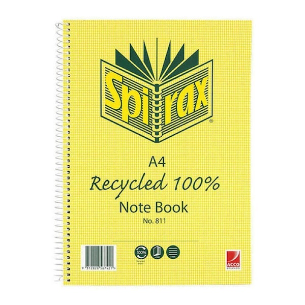 Spirax 811 Recycled Notebook A4 240 Page Pack Of 5