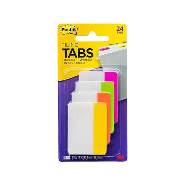 Post It Filing Tabs Pink Green Orange Yellow 50 38Mm 24 Pack Box Of 6