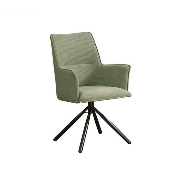 Dining Chair Green Linen Fabric Upholstered Seat Powder Coated Iron Legs