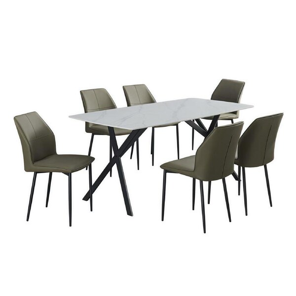 Dining Table Sintered stone with 6pcs faux leather Dining Chair