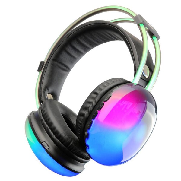 Laser Wireless RGB Headphones Black Over Ear with Adjustable Headband and Mic