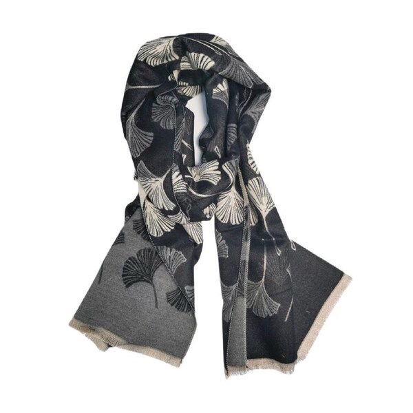 Urban Gingko Leaf Scarf Stylish Womens/Ladies Fashion Soft Neck Wrap Black