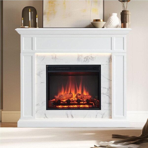 Pearl 2000W Electric Fireplace Heater White Mantel Suite