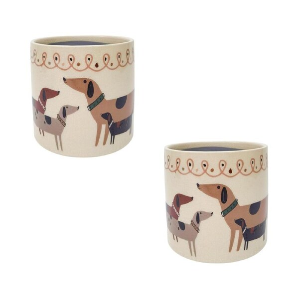 2PK Urban Dog Pet-Themed Outdoor Home Garden Decor Plant Pot Grey Planter 14cm