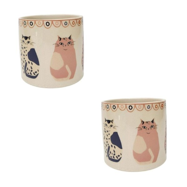 2PK Urban Cat Pet-Themed Outdoor Home Garden Decor Plant Pot Grey Planter 14cm