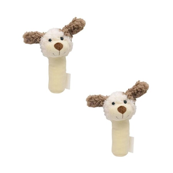 2PK Urban Brand Curly Dog Baby/Toddler Soft Cuddle Toy Rattle 13cm White Brown