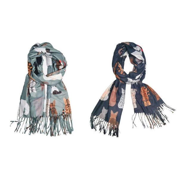 Urban Sassy Cat Scarf Stylish Womens/Ladies Neck Wrap Combo Set Green/Midnight