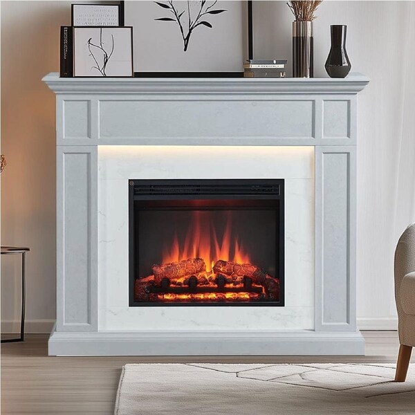 Pearl 2000W Electric Fireplace Heater Cement Grey Mantel Suite