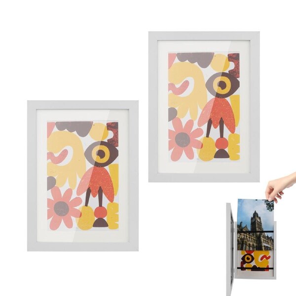 ACA 2PCS A4 Kids Art Photo Frame Children Project Wooden Artwork Portrait Display White