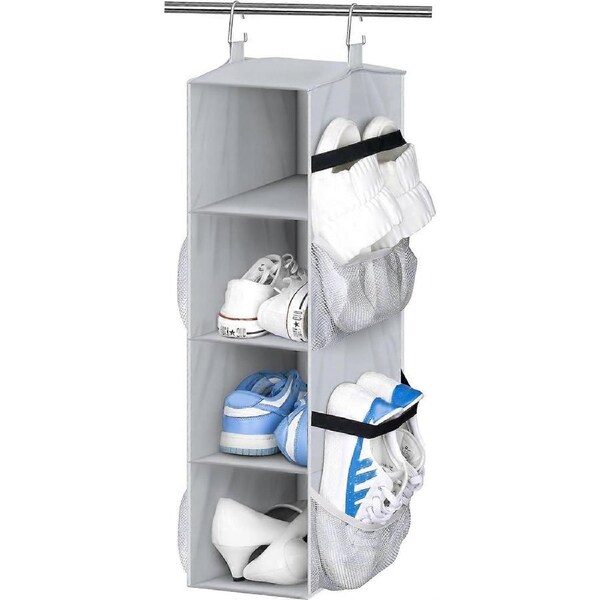 Hanging shoe rack with mesh pocket, home storage tool