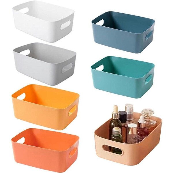 (21.5 * 14.5 * 7Cm)7Pcs Plastic Storage Box Storage Basket Small Storage Bin Multiple Colors Home Storage Organizer for Kitchen Cupboard Bathroom Shel
