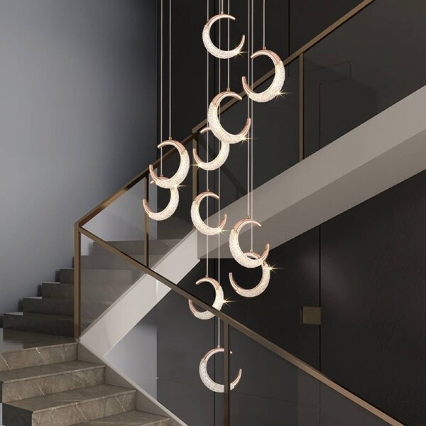 BAMDECOR A002 Moon Stair Chandelier Golden Luxury Staircase Chandelier ...