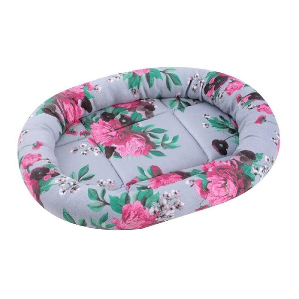 Floral Oval Cat Dog Bed Soft Cozy Washable Warm Pet Bed 42x36x4cm