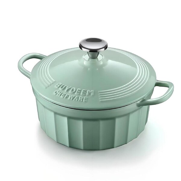 BUYDEEM Enamel Cast Iron pot stew pot Lock Water Preservating 2.9L Light Green CP552