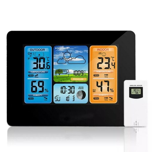 Calendar Thermometer Wireless Digital LCD Indoor Outdoor Clock Type A Black