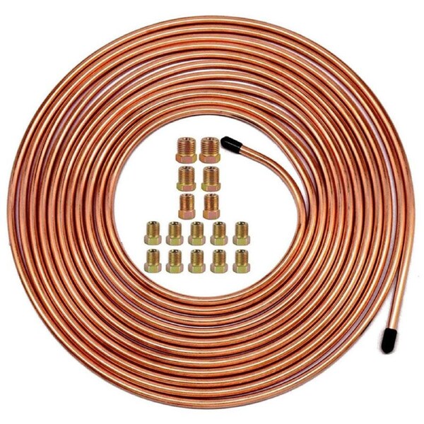 Brake Line Tubing Kit 3/16" OD 25 FT Coil Roll with Fittings