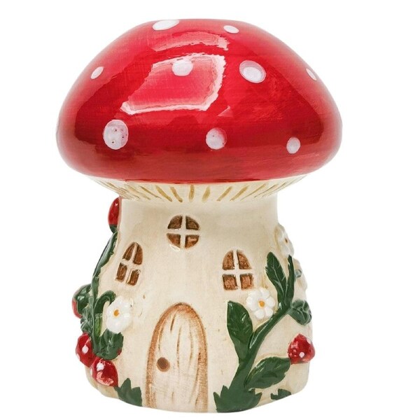 Urban Toadstool House Flower Vase Ceramic Tabletop Home Decor 14x11cm Red