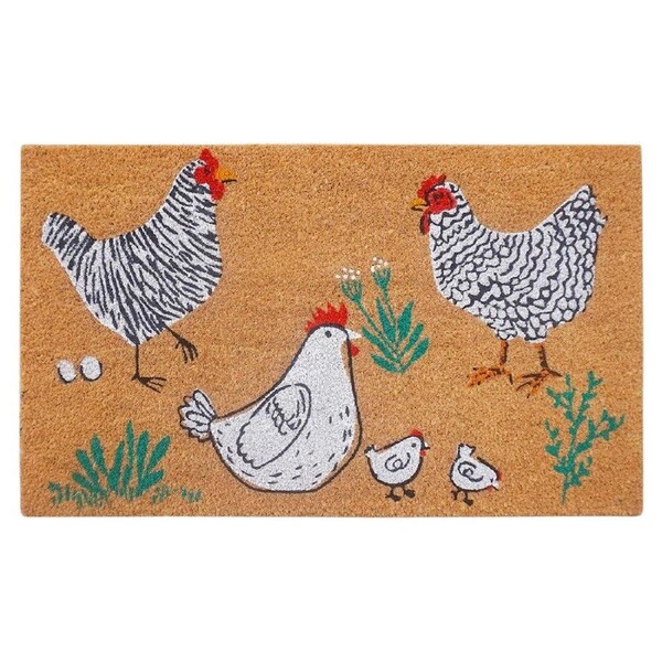 Urban Chickens Doormat Coir/PVC Home/Living Room Decor 45x75cm Black/White
