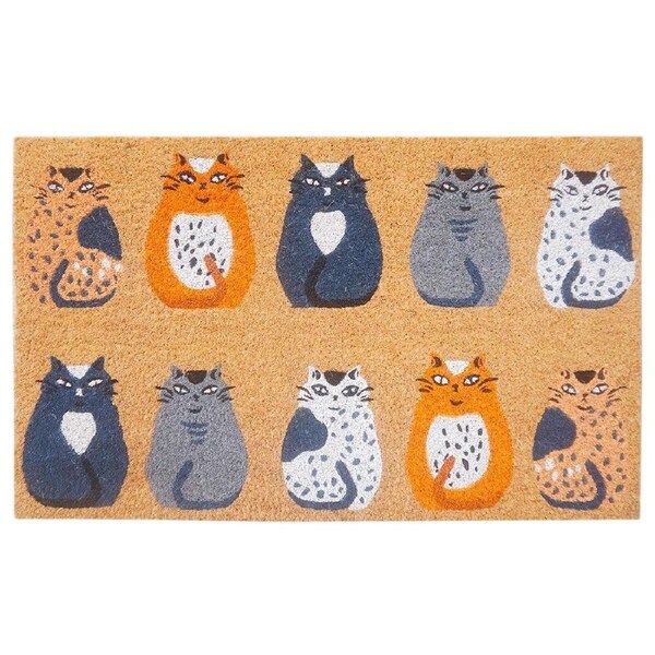 Urban Cat Floor Doormat Coir/PVC Home/Living Room Decor Rectangle 45x75cm Grey