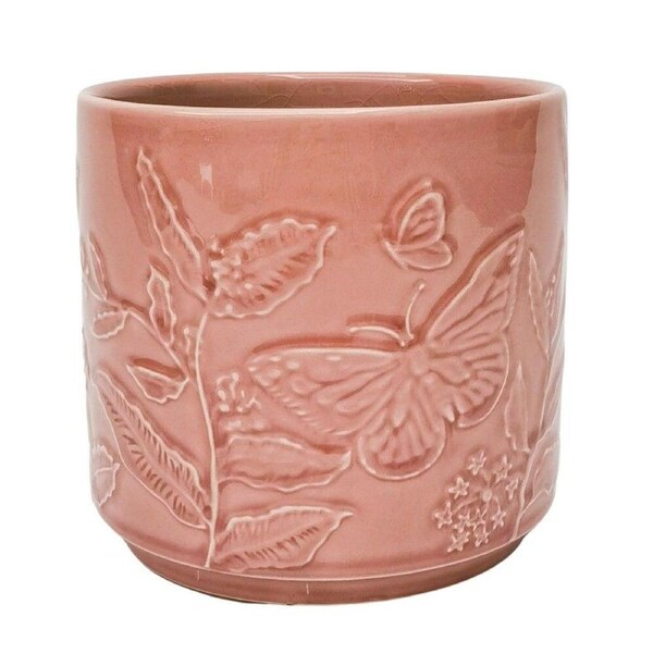 Urban Butterfly Stoneware Planter Flower Plant Pot Home Decor 12x14cm Pink