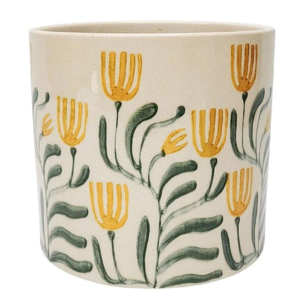 Urban Pilbra Stoneware Planter Flower Plant Pot Home Decor XL 20cm Green/Yellow