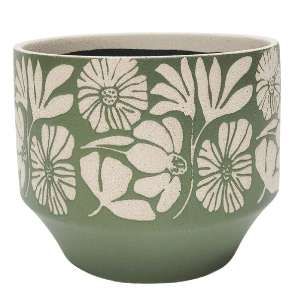 Urban Matisse Stoneware Planter Plant Flower Pot Home Decor 13x17cm Green
