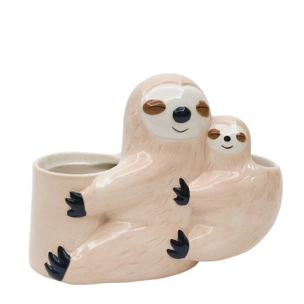 Urban Hugging Sloths Ceramic Planter Flower/Plant Pot Home Decor 11x14cm Bisque