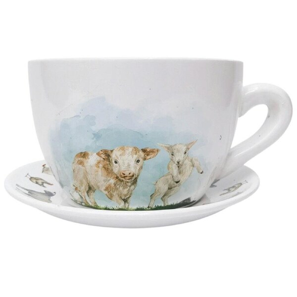 Urban Highland Friends Tea Cup Ceramic Planter Flower Pot 13x24cm Brown