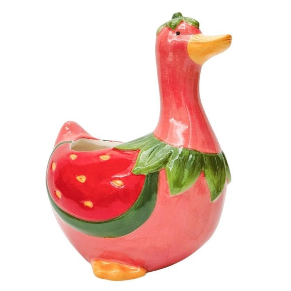 Urban Strawberry Duck Ceramic Planter Flower Plant Pot Decor 20x17cm Pink/Red