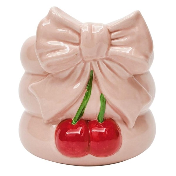 Urban Cherry Bow Ceramic Planter Flower Plant Pot Home Decor 19cm Pink/Red