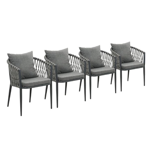Mornington Charcoal Aluminium Outdoor Dining Chairs with Arms - Dark Grey Cushion (Set of 4)