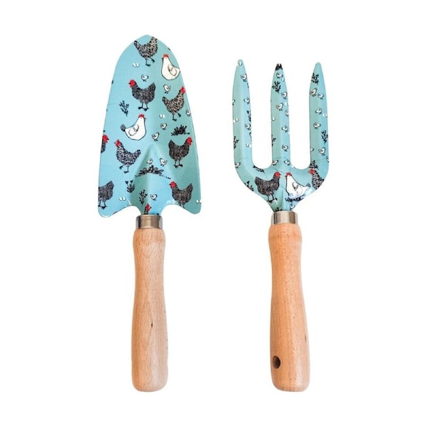 2pc Urban Farm Yard Metal/Timber Garden Tool Hand Trowel/Fork 29x18cm Blue