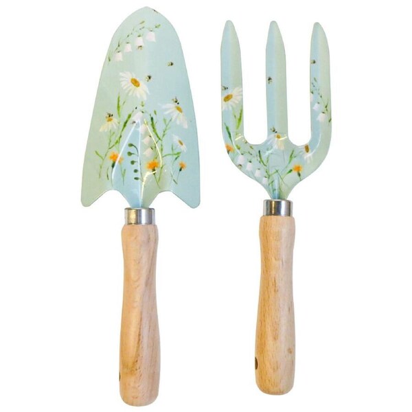 2pc Urban Bee Metal/Timber Meadow Garden Tool Hand Trowel/Fork 29x18cm Yellow