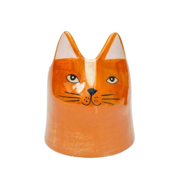 Urban Bailey Cat Ceramic Planter Flower/Plant Pot Home Garden Decor 14cm Orange