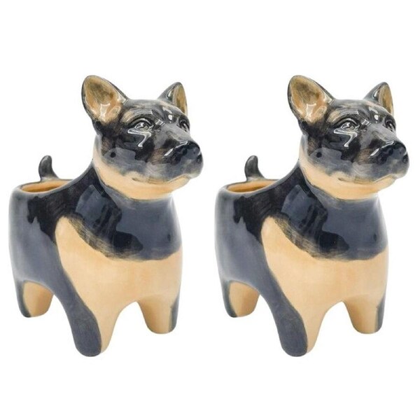 2PK Urban Georgie Dog Ceramic Planter Flower/Plant Pot Decor 9x18cm Black/Brown