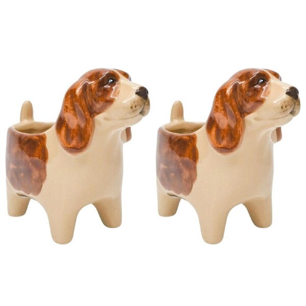 2PK Urban Georgie Dog Ceramic Planter Flower/Plant Pot Decor 25x18cm Brown/White