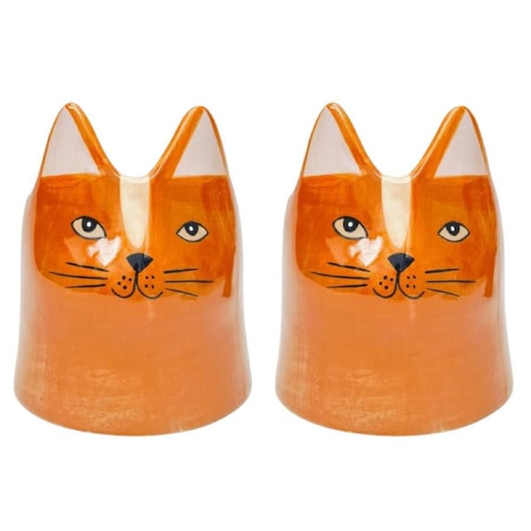 2PK Urban Bailey Cat Ceramic Planter Flower/Plant Pot Garden Decor 14cm Orange
