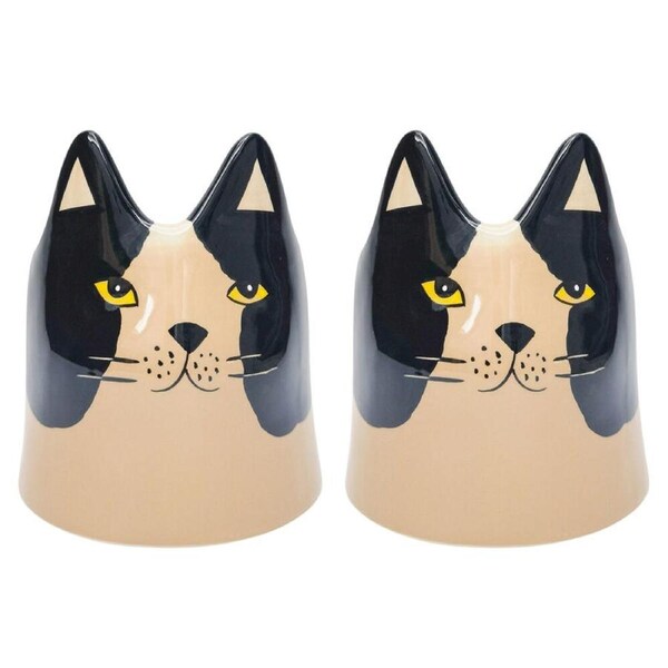 2PK Urban Bailey Cat Ceramic Planter Flower/Plant Pot Decor 14cm Black/White