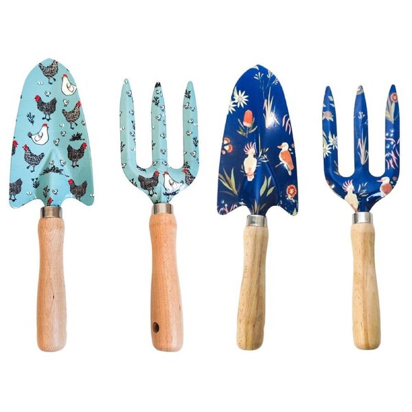 4pc Urban Australiana & Farm Yard Garden Tool Hand Trowel/Fork Combo Set 29x18cm